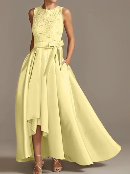 A-line/Princess collar sleeveless pleated lace mother of the bride dress
