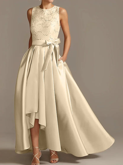 A-line/Princess collar sleeveless pleated lace mother of the bride dress