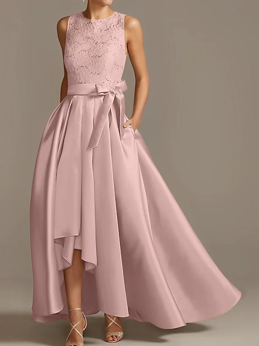 A-line/Princess collar sleeveless pleated lace mother of the bride dress