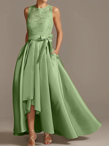 A-line/Princess collar sleeveless pleated lace mother of the bride dress