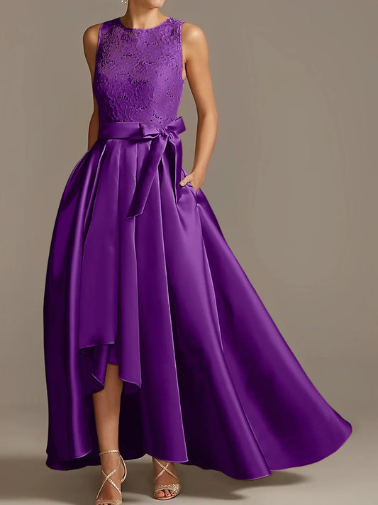 A-line/Princess collar sleeveless pleated lace mother of the bride dress