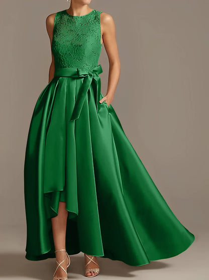 A-line/Princess collar sleeveless pleated lace mother of the bride dress