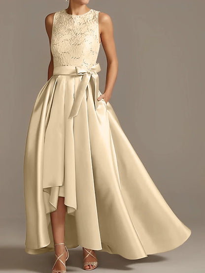 A-line/Princess collar sleeveless pleated lace mother of the bride dress