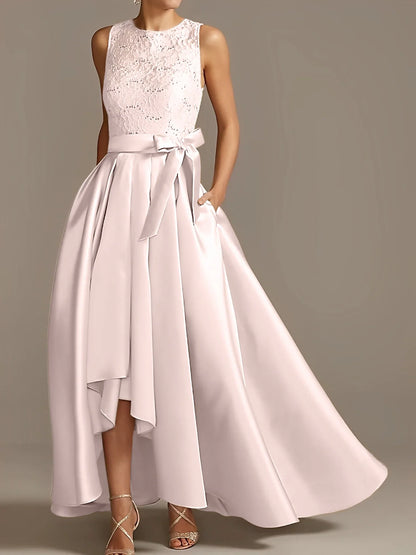 A-line/Princess collar sleeveless pleated lace mother of the bride dress