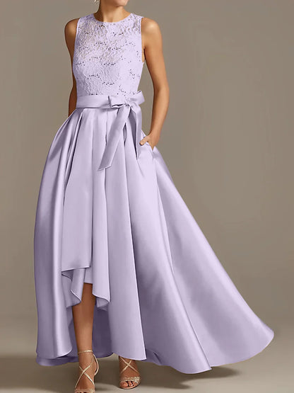 A-line/Princess collar sleeveless pleated lace mother of the bride dress
