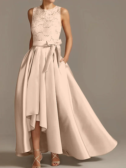 A-line/Princess collar sleeveless pleated lace mother of the bride dress