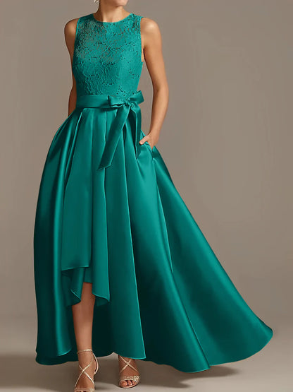 A-line/Princess collar sleeveless pleated lace mother of the bride dress
