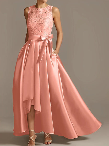 A-line/Princess collar sleeveless pleated lace mother of the bride dress