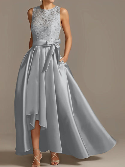 A-line/Princess collar sleeveless pleated lace mother of the bride dress