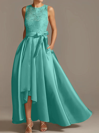 A-line/Princess collar sleeveless pleated lace mother of the bride dress