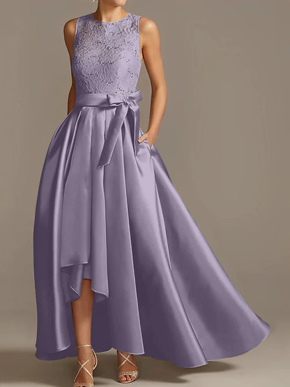 A-line/Princess collar sleeveless pleated lace mother of the bride dress