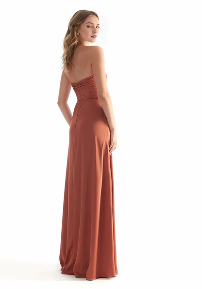 A-line off shoulder heart-shaped neckline satin back ruffle edge dress