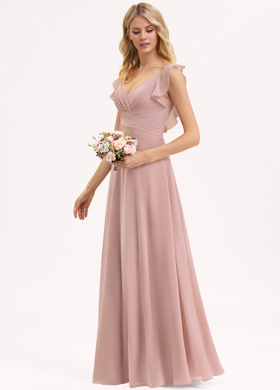 Layered ruffled Empire V-neck and ground chiffon bridesmaid dress
