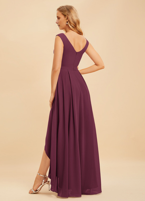 A-Line V-Neck Asymmetric Ruffle Chiffon Bridesmaids Dress