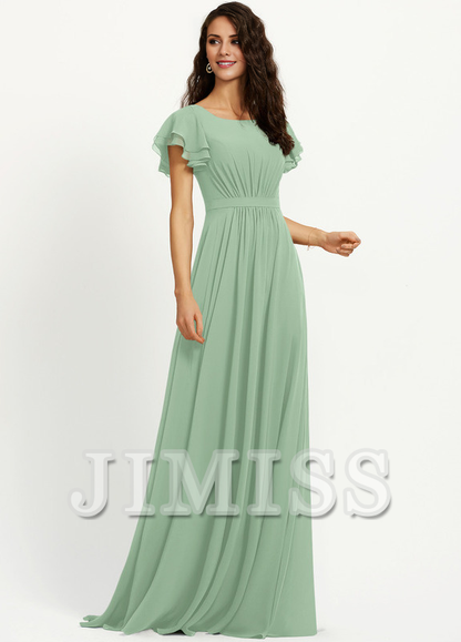 Ruffled A-line Scoop Neck Chiffon Bridesmaids Dress
