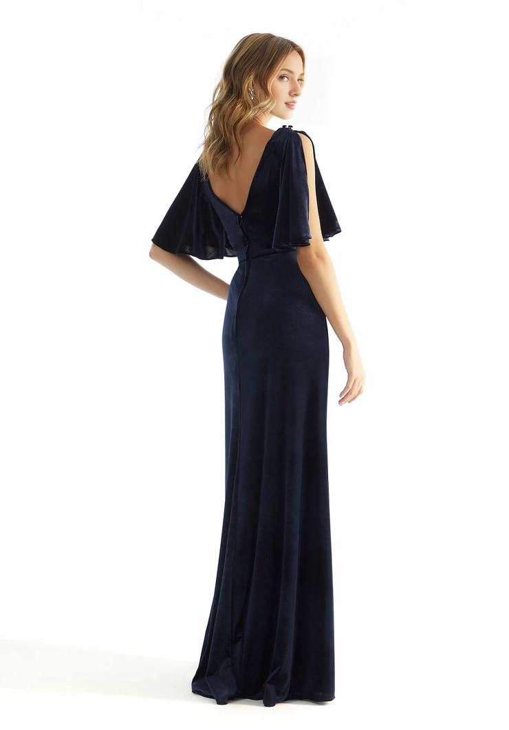 Short sleeved V-neck back zipper satin and floor length dress