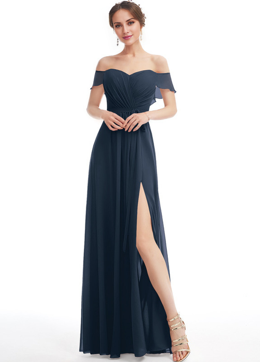 Ruffled A-line Floor-length Chiffon Bridesmaids Dress