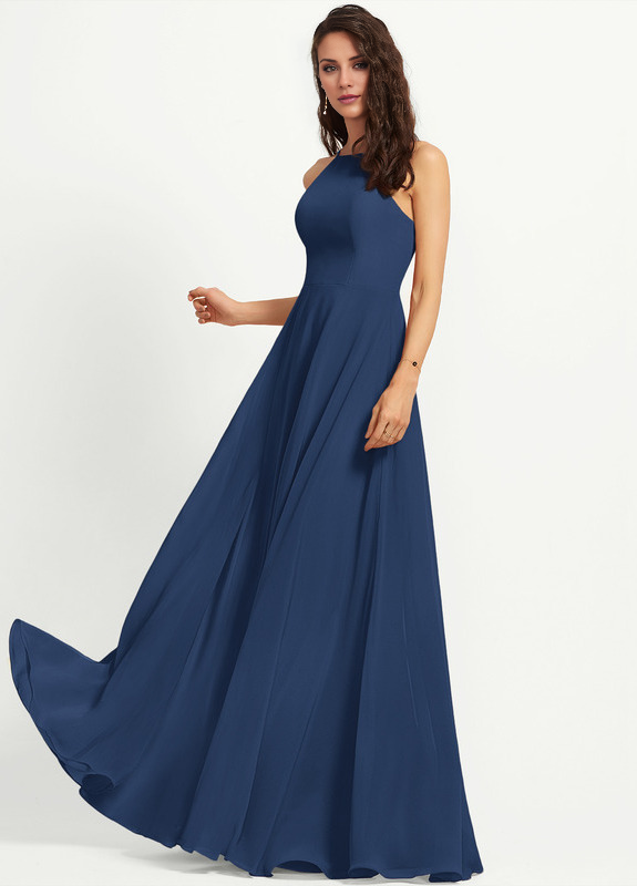 A-line Scoop Neck Floor-length Chiffon Bridesmaids Dress