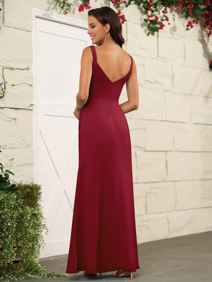 Elegant Sweetheart Thin Strap Chiffon and Ground length Bridesmaid Dress
