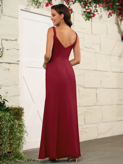 Elegant Sweetheart Thin Strap Chiffon and Ground length Bridesmaid Dress