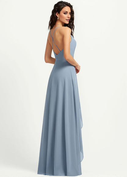 A-line V-neck asymmetric chiffon bridesmaid dress