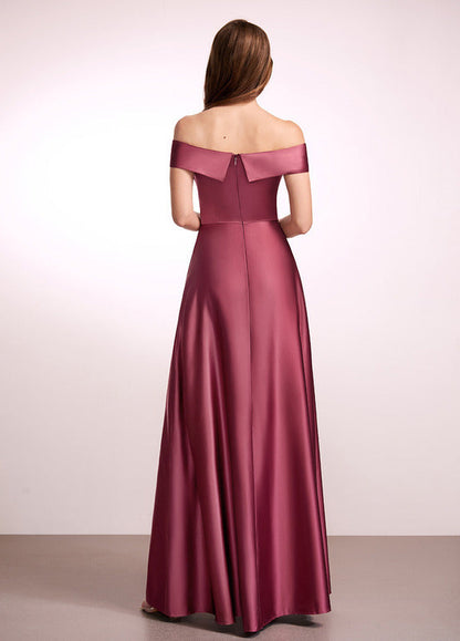 A-Line Off-The-Shoulder Floor-Length Satin Bridesmaids Dress