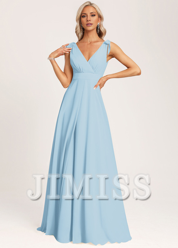 A-link V-neck and ground chiffon bow bridesmaid dress