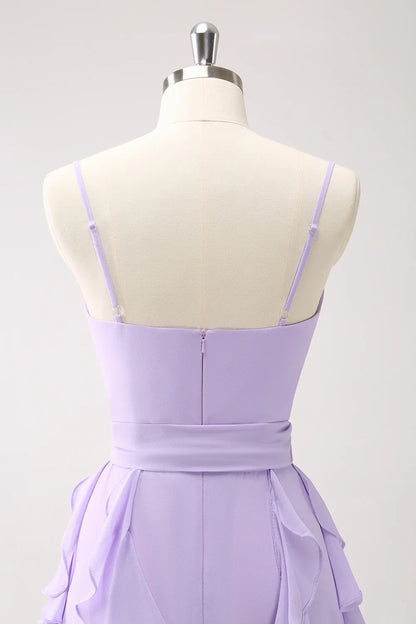 Lotus leaf edge strap backless long bridesmaid dress