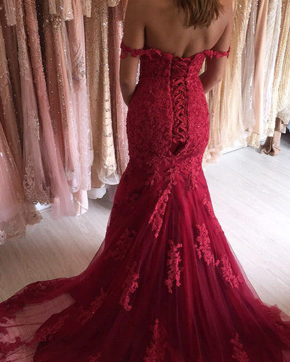 Charming Mermaid Prom Dresses Lace Appliques