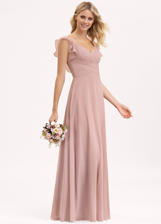 Layered ruffled Empire V-neck and ground chiffon bridesmaid dress