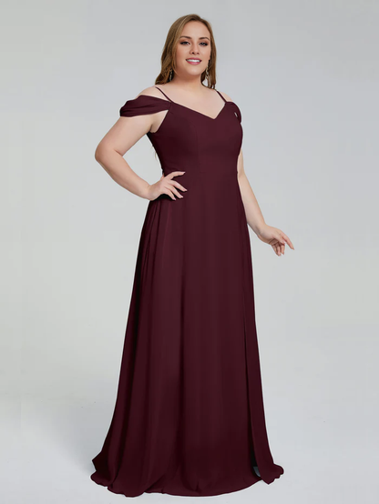 Thin shoulder strap plus size and floor length bridesmaid dress