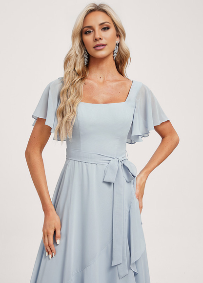 A-line square asymmetric chiffon bridesmaid dress