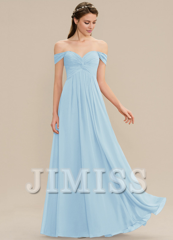 Ruffled A-line Off-the-shoulder Floor-length Chiffon Bridesmaids Dress