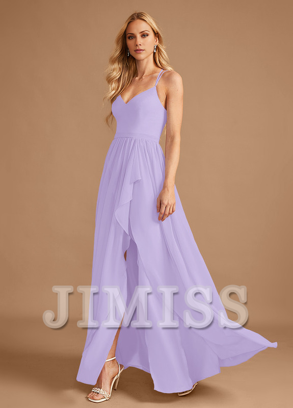 A-Line V-Neck Asymmetric Ruffle Chiffon Bridesmaids Dress