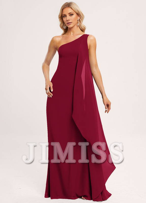 Ruffled A-line One Shoulder Floor Length Chiffon Bridesmaids Dress