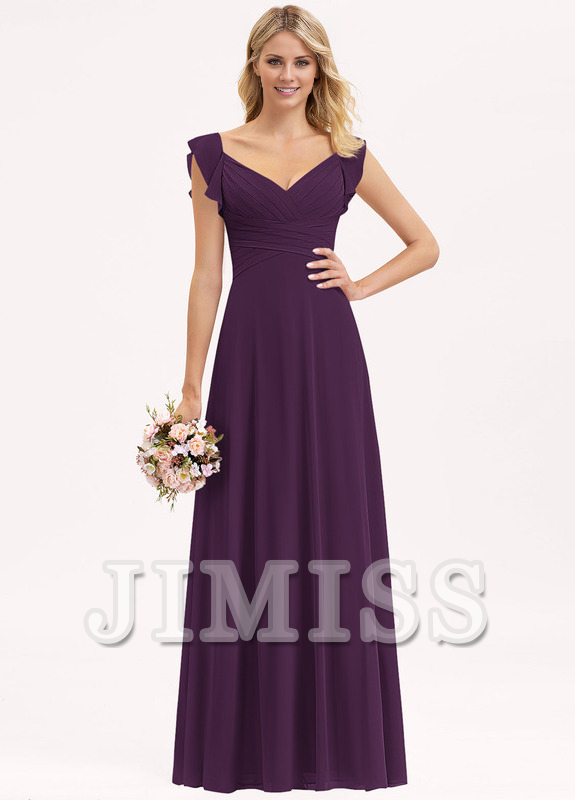 Layered ruffled Empire V-neck and ground chiffon bridesmaid dress