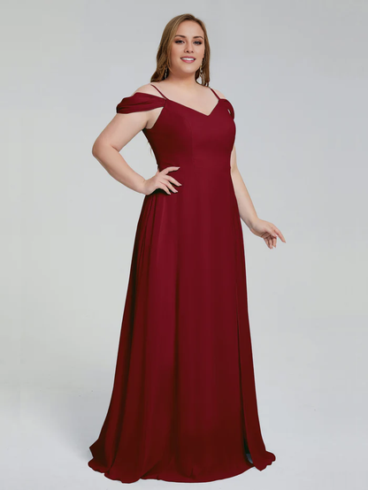 Thin shoulder strap plus size and floor length bridesmaid dress