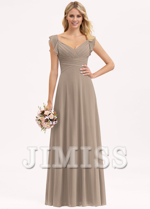 Layered ruffled Empire V-neck and ground chiffon bridesmaid dress