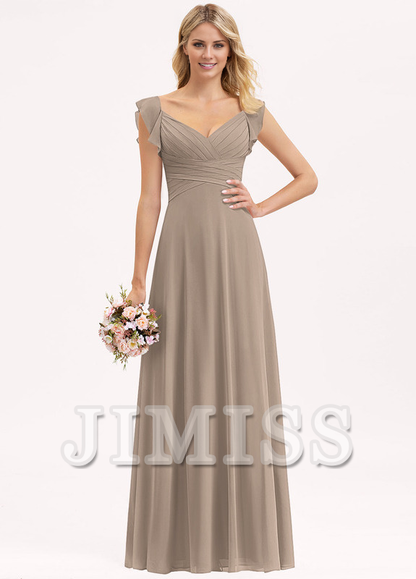 Layered ruffled Empire V-neck and ground chiffon bridesmaid dress