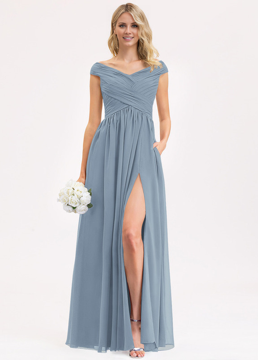 Ruffled A-line Floor-length Chiffon Bridesmaids Dress