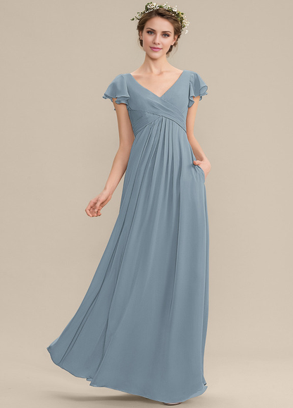 Tiered Ruffle A-Line V-Neck Floor-Length Chiffon Bridesmaids Dress