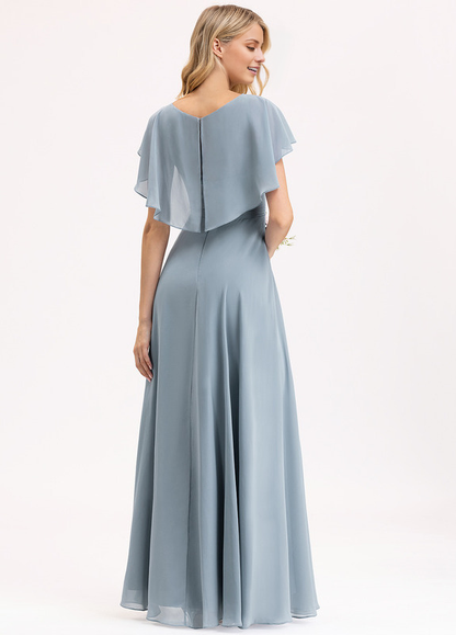 Tiered Ruffle A-Line V-Neck Floor-Length Chiffon Bridesmaids Dress