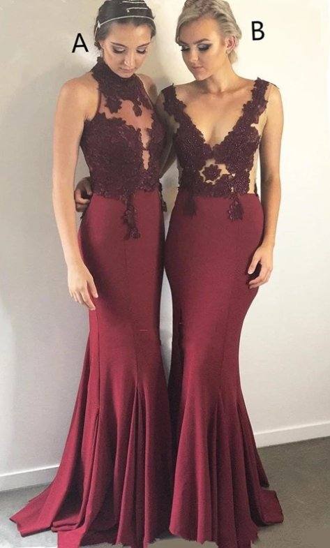 Burgundy Bridesmaid Dresses For Women Mermaid Halter Lace Beaded Long Cheap Under 50 Wedding Party Dresses - RongMoon