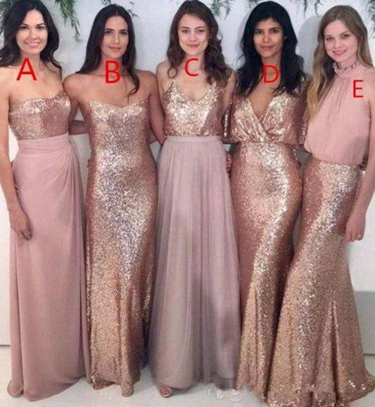 Cheap Bridesmaid Dresses For Women A-line Spaghetti Straps Tulle Sequins Long Under 50 Wedding Party Dresses - RongMoon