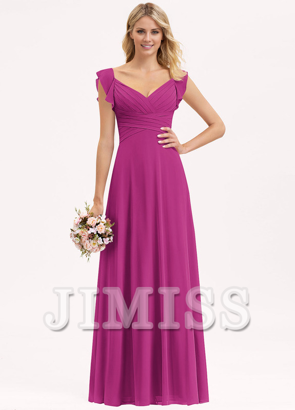 Layered ruffled Empire V-neck and ground chiffon bridesmaid dress