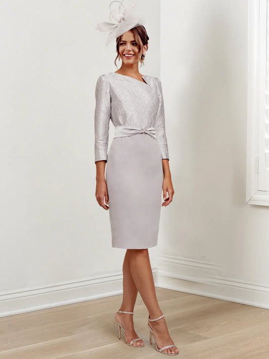 Tight fitting/cylindrical gemstone collar knee length mother of the bride dresses