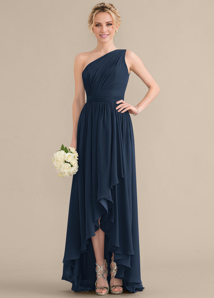 Tiered Ruffle A-Line One Shoulder Asymmetric Chiffon Bridesmaids Gown