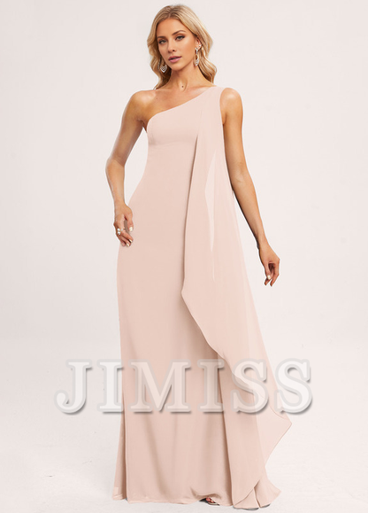 Ruffled A-line One Shoulder Floor Length Chiffon Bridesmaids Dress