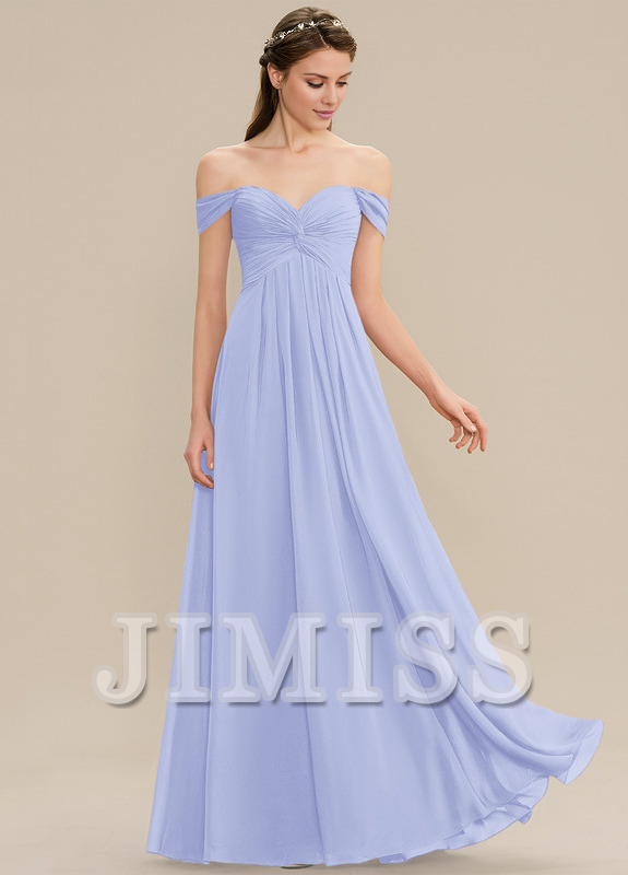 Ruffled A-line Off-the-shoulder Floor-length Chiffon Bridesmaids Dress