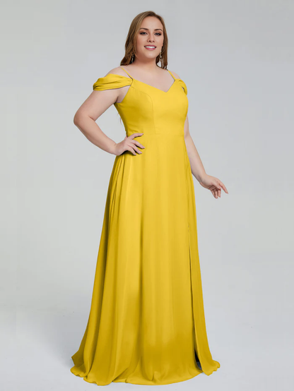 Thin shoulder strap plus size and floor length bridesmaid dress